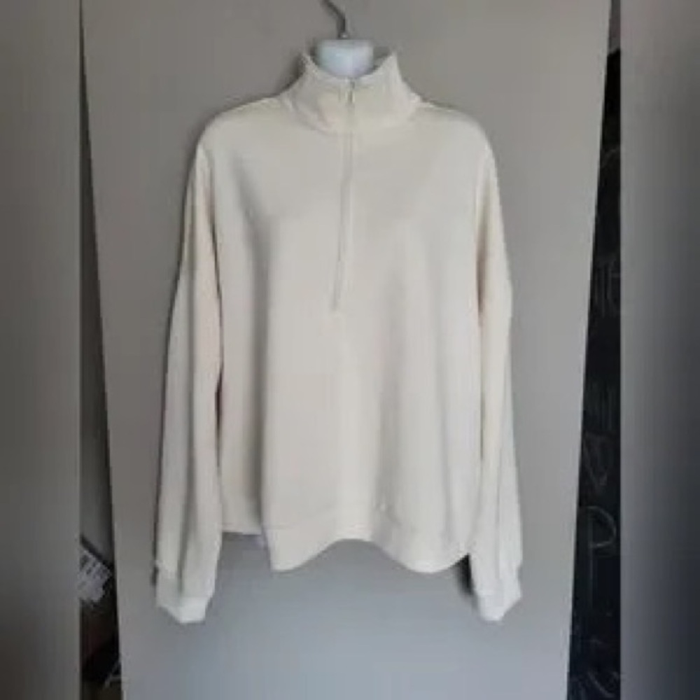 Cream Half-Zip Pullover Sweatshirt - Picture 2 of 4